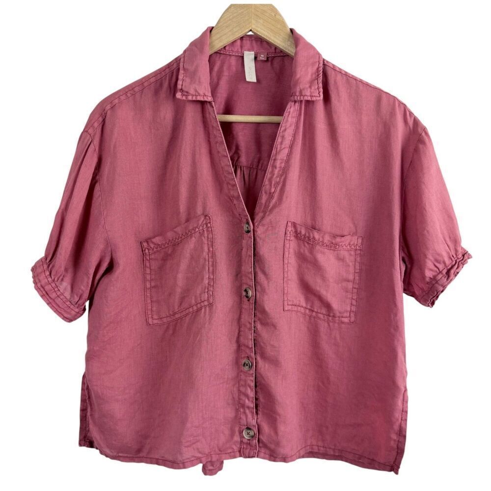 pilcro by anthropologie 100% linen button down beachcore rose women's top xs